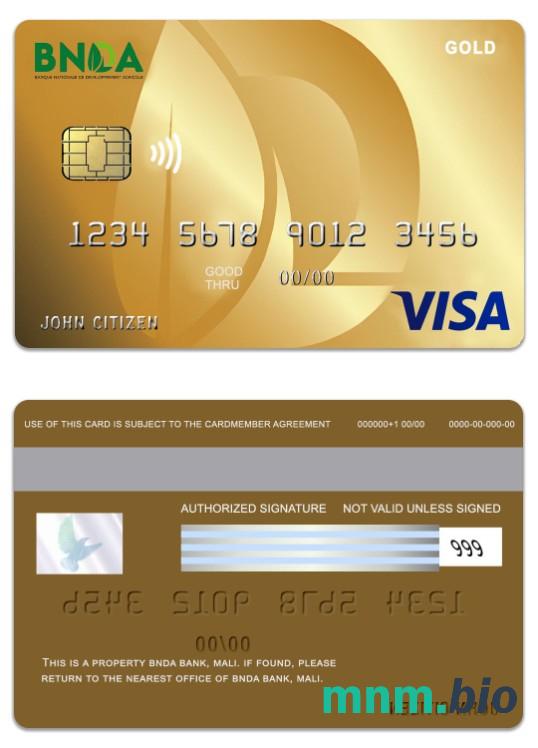 Mali BNDA Bank visa złoto karta przykład w formacie PSD
